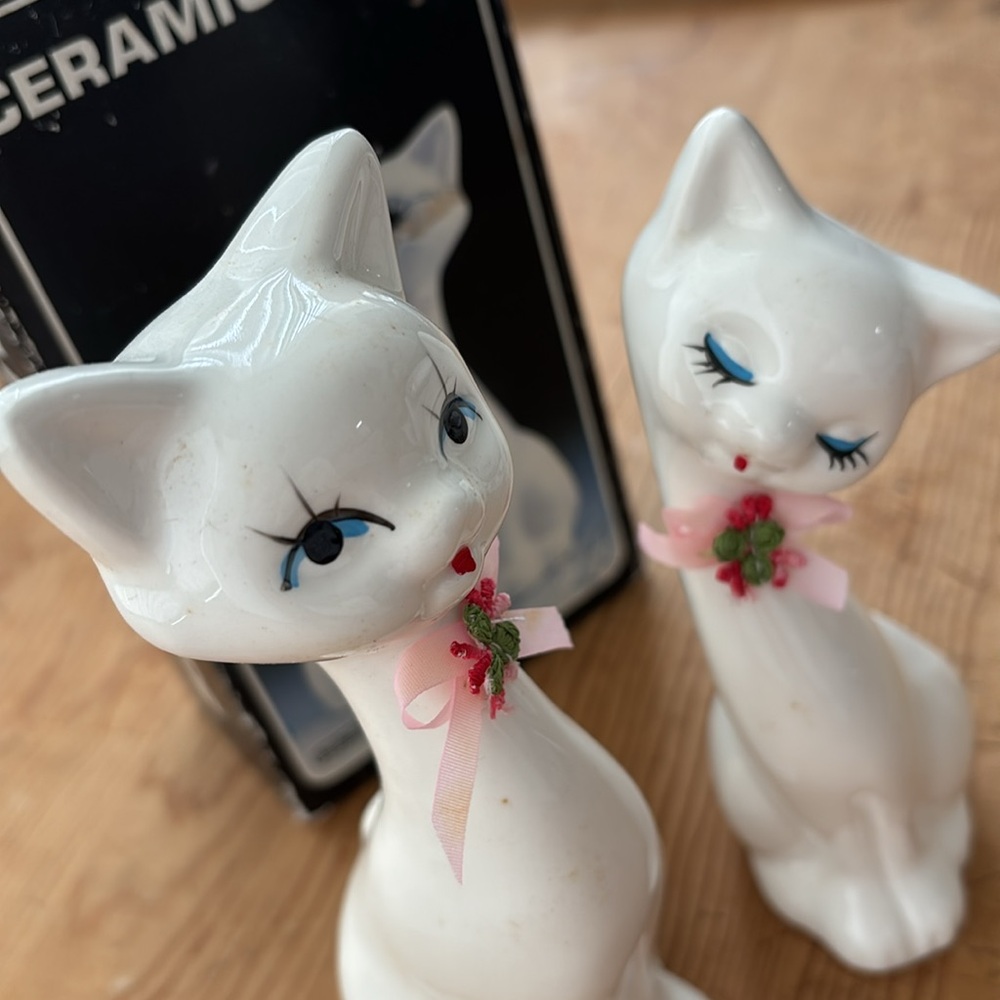 NWT Vintage ceramic cat pair 2 ceramic cats home decor made in Taiwan - Picture 7 of 7